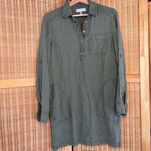 Michael Stars 100% linen Olive Green Long Sleeve Dress size xs